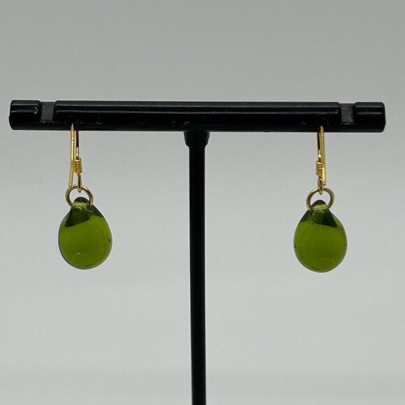 Handmade Green Teardrop Glass Earrings With Sterling Silver Wire Hooks For Women - Picture 8 of 15